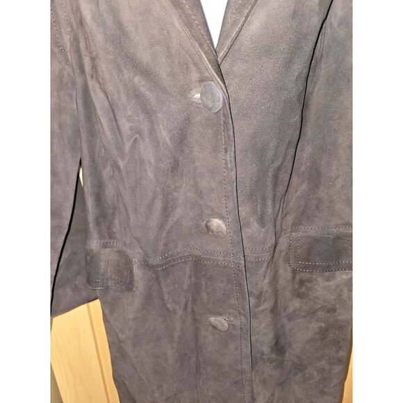 Vintage Brown Suede Long Coat Button Closure & Pockets old money classic warm - Picture 5 of 10